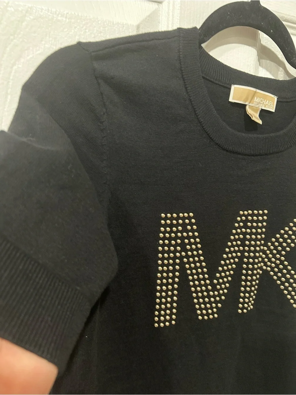 Michael Kors Black Short-Sleeve Tee with Gold Stud MK Logo